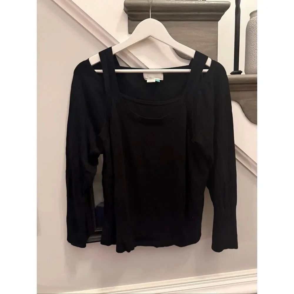 Anthropologie Black Faux Double Sweater sz 2X